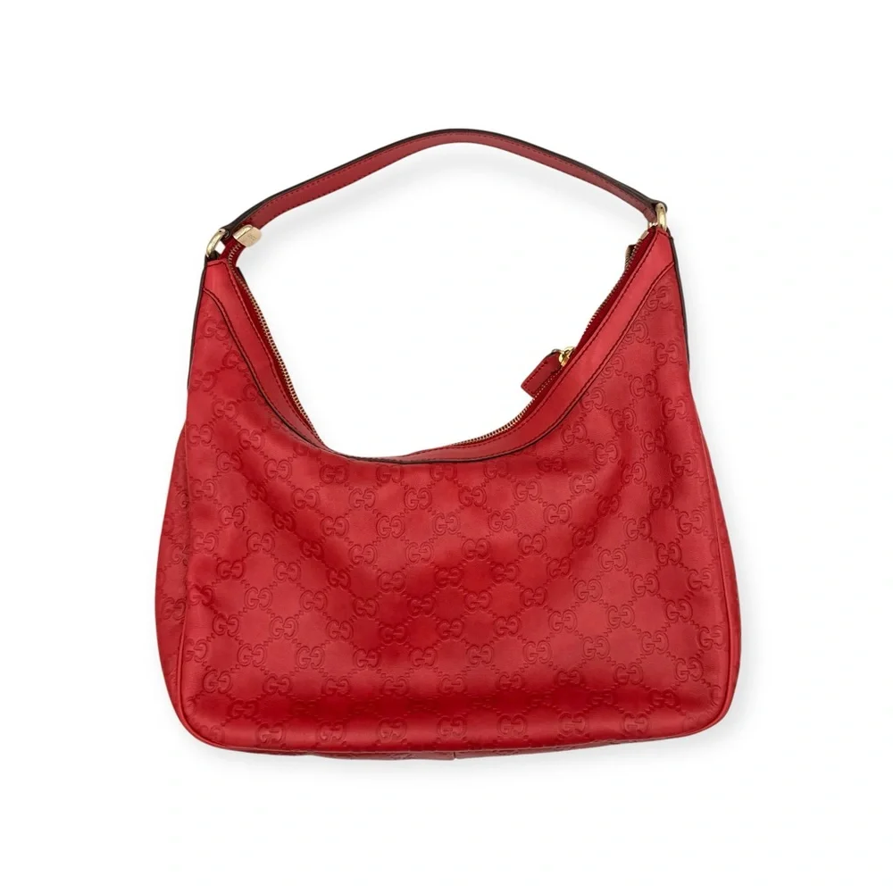 Gucci Guccissima Charmy Hobo Bag Red Leather